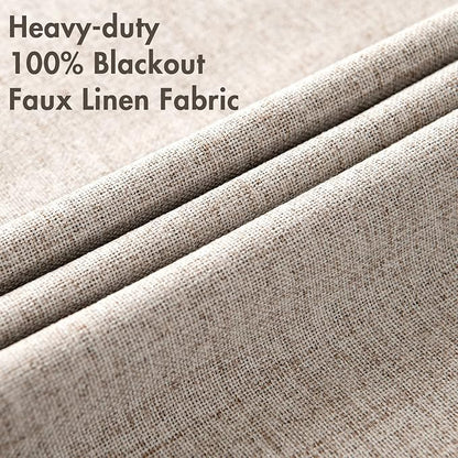 MIULEE Linen Texture Curtains for Bedroom Solid 100% Blackout Thermal Insulated Khaki Curtains Grommet Room Darkening Drapes Luxury Decor for Living Room Nursery 52x96 Inch (2 Panels)
