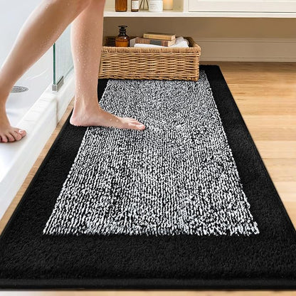 70x24 Long Bathroom Rugs Washable Non Slip, Black Bath Mat for Bathroom Floor Tub, Soft Absorbent Quick Dry Mats for Shower, Bathtub,Home Decor