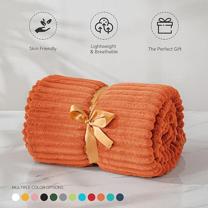 BEDELITE Fall Throw Blanket for Couch - 3D Ribbed Jacquard Soft & Warm Decorative Burnt Orange Blanket, Cozy, Plush, Fluffy, Fuzzy Fleece Throw Blanket for Bed, Sofa 50x60Inches