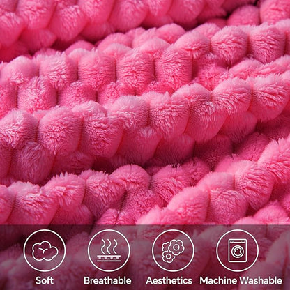 BEDELITE Fleece Twin Blankets for Couch & Bed - 3D Jacquard Decorative Hot Pink Blanket, Super Soft and Cozy Warm Fuzzy Blanket All Seasons Suitable, 60x80Inches