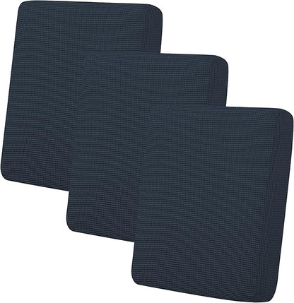Easy-Going Stretch Individual Chair Couch Cushion Cover Sofa Cushion Furniture Protector Sofa slipcover Soft Flexibility with Elastic Bottom (3-Piece Sofa Cushion Cover, Dark Blue)