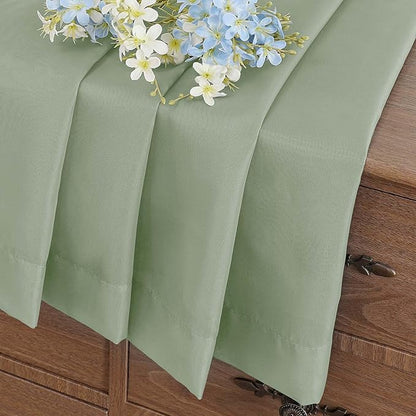 Sage Green Valances for Windows 14 inch Length 2 Panels, Small Voile Sheer Curtains for Bathroom, Soft Fabric Lightweight Light Filtering Kitchen Curtains, Dual Rod Pocket, 2x42Wx14L Inches