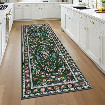 HEBE Washable Hallway Runner Rug 2'x 6' Non Slip Kitchen Rugs Runner,Low Pile Entryway Rug Laundry Room Mat Floral Carpet Runners for Hallways, Kitchen,Bathroom,Laundry,Bedside Rug