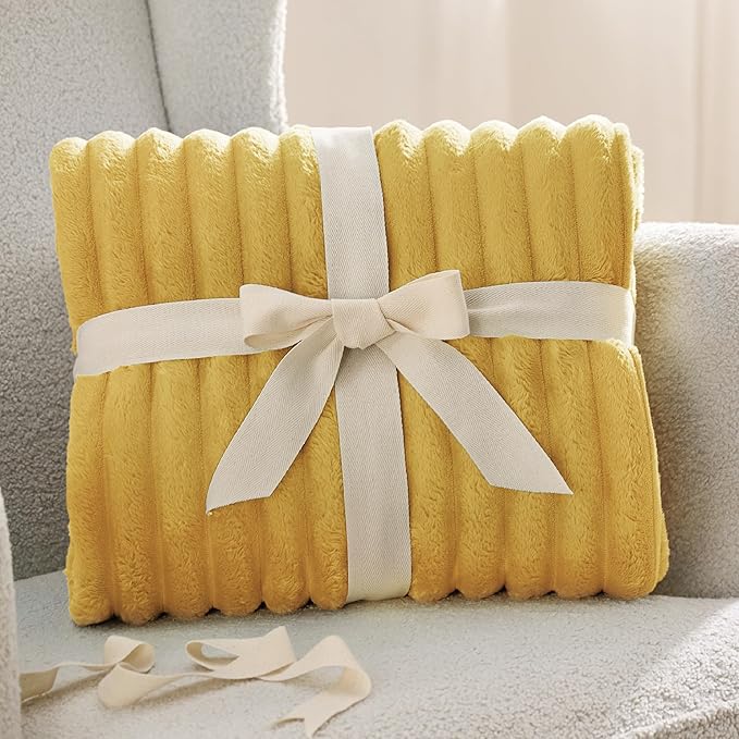 Bedsure GentleSoft Yellow Fleece Blanket for Couch - Cozy Soft Blankets for Women, Cute Small Throws for Girls, 60x80 Inches