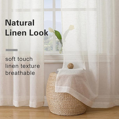 Simplebrand Natural Linen Textured Sheer Curtains 72 inches Long 2 Panels, Rod Pocket Solid Color Window Sheer Curtain Panels, Elegant Curtains & Drapes for Living Room, Bedroom (40" W x 72" L)