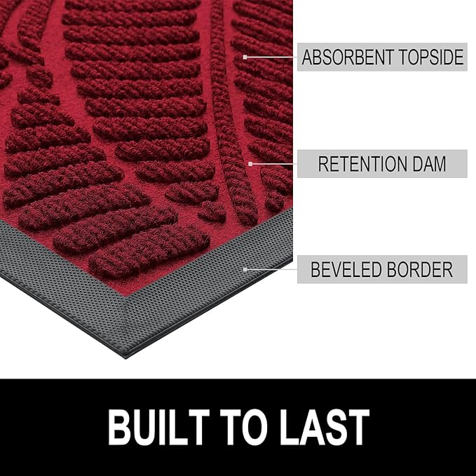 Colorxy Waterproof Doormat, Sturdy Natural Rubber Front Indoor Mat, Non Slip Low Profile Indoor Outdoor Door Mats, Stain and Fade Resistant Floor Mats, Easy Clean Patio Entry Mat, 59''x36'', Burgundy