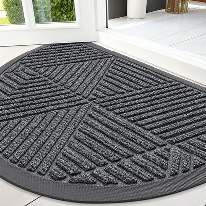 Smiry Half Circle Front Door Mat Outside Entrance, Heavy Duty Sturdy Natural Rubber Doormat, Trap Dirt and Moisture, Low Profile Mats for Indoor Outdoor Entry, Irregular Triangle (47x32, Grey)