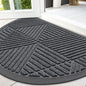 Smiry Half Circle Front Door Mat Outside Entrance, Heavy Duty Sturdy Natural Rubber Doormat, Trap Dirt and Moisture, Low Profile Mats for Indoor Outdoor Entry, Irregular Triangle (47x32, Grey)