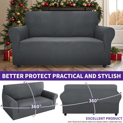 ZNSAYOTX Super Stretch Couch Cover Love Seat Sofa Covers for Living Room Dogs Pet Friendly Furniture Protector Spandex Loveseat Slipcovers with Anti Slip Foam Sticks (Dark Grey, Loveseat)