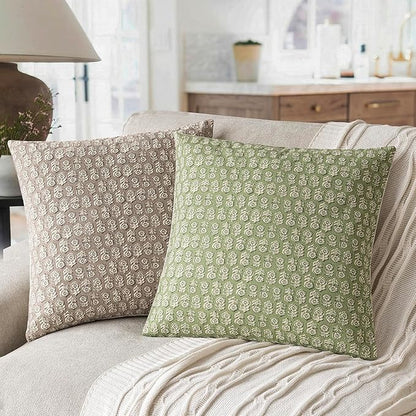 Foindtower Set of 2 Decorative Vintage Floral Print Throw Pillow Covers Neutral Modern Farmhouse Cushion Covers Boho Home Decor for Sofa Chair Couch Bedroom Living Room Outdoor,18×18 Inch,Lime Green