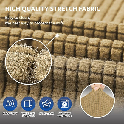 KEKUOU Stretch Loveseat Sofa Cover Slipcover,Couch Covers for 2 Cushion Couch Sofa (55"-78") Furniture Protector Sofa with Elastic Bottom for Kids,Dog. Jacquard Small Checked (Medium,Tan)