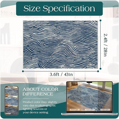 Modern Outdoor Rug - 28" x 43" Front Door Mat Indoor Outside Entrance Non-Slip Washable Outdoor Mat Navy Blue White Ocean Waves Rug for Entryway Kitchen Bedroom Layered Doormat for Front Porch