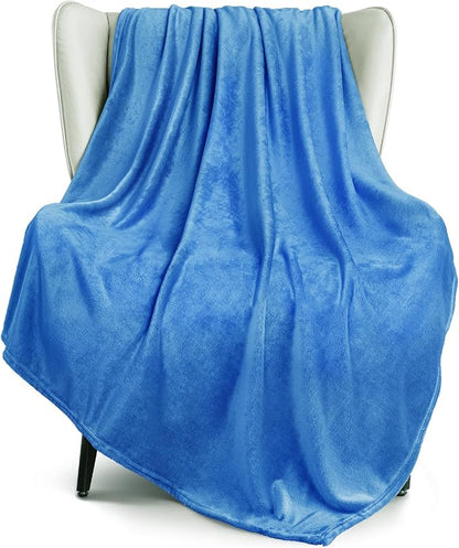 Exclusivo Mezcla Fleece Throw XL Blanket for Couch, Sofa, Super Soft and Warm Washed Blue Blankets, All Season, Cozy, Plush, Lightweight, 50x70 Inches