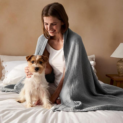 Bedsure 100% Cotton Muslin Blanket King Size for Bed - 4-Layer Breathable and Lightweight Thin Soft Summer Gauze Muslin Blanket for Adults, Grey, 108x90 Inches
