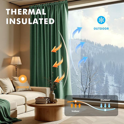 MIULEE 100% Blackout Linen Curtains for Bedroom, Christmas Emerald Green Solid Luxury Decor Thermal Insulation Room Darkening Drapes for Living Room Nursery Back Tab Rod Pocket 42 x 84 Inches 2 Panels