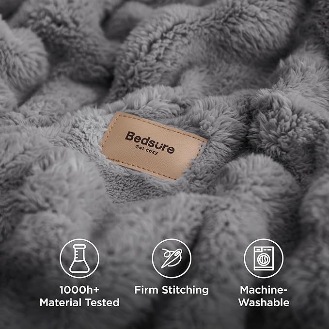 Bedsure 3D Fleece Bubble Blanket - GentleSoft Grey King Blanket for Bed Sofa Room Decor - Luxury Soft Cozy Gifts for Kids, Lightweight, All Seasons, Grey, 108"×90"
