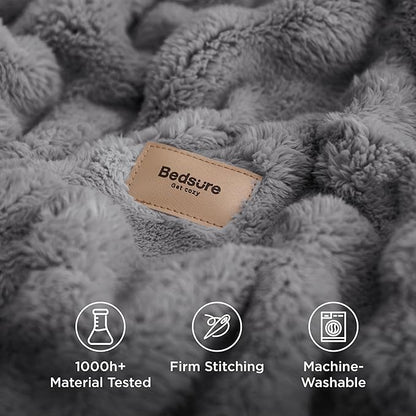 Bedsure 3D Fleece Bubble Blanket - GentleSoft Grey King Blanket for Bed Sofa Room Decor - Luxury Soft Cozy Gifts for Kids, Lightweight, All Seasons, Grey, 108"×90"