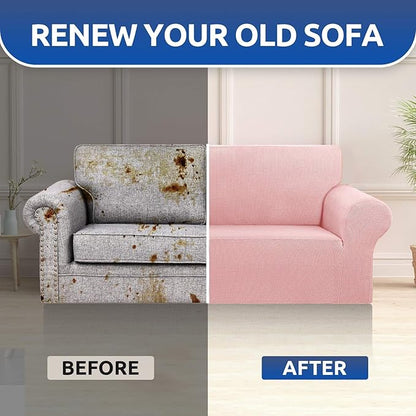 KEKUOU Stretch Loveseat Sofa Cover Slipcover,Couch Covers for 2 Cushion Couch Sofa (55"-78") Furniture Protector Sofa with Elastic Bottom for Kids,Dog. Jacquard Small Checked (Medium,Dusty Pink)