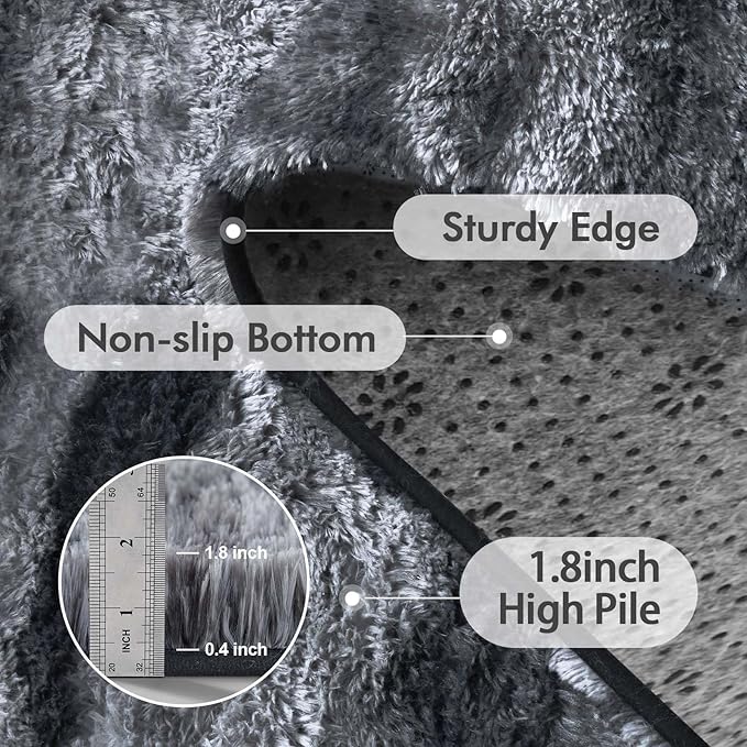 9x12 Ft Extra Large Shag Rugs for Living Room, Ultra Soft Fluffy Furry Area Rugs for Bedroom Indoor Floor, Aesthetic Carpet for Kids Home Decor (Grey)