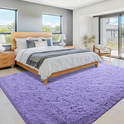 8x10 Area Rugs for Living Room: Fluffy Shag Soft Washable Rug Large Fuzzy Plush Indoor Carpet for Bedroom Nursery Playroom Kids Girls Boys Room (Purple, 8'x10')