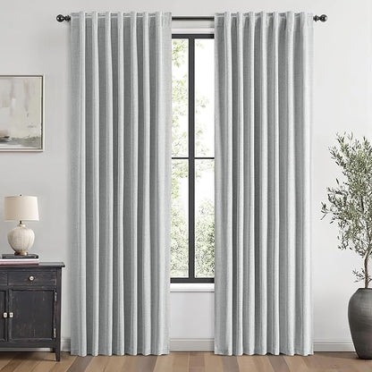 MIULEE 100% Blackout Linen Curtains for Bedroom, Grey Solid Luxury Decor Thermal Insulation Room Darkening Drapes for Living Room Nursery Back Tab Rod Pocket 42 x 72 Inches, 2 Panels