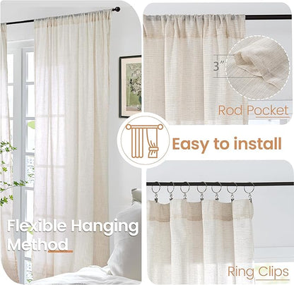 BGment Linen Curtains 84 Inch Length for Living Room, Oatmeal Lightweight Rustic Country Window Drapes for Farmhouse Bedroom Dining Room Decor Rod Pocket Textured, 2 Panels Set, Each 60 Inch Wide