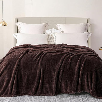 Exclusivo Mezcla Plush Fuzzy Fleece Bed Blanket Twin Size, Super Soft, Fluffy and Warm Blankets for Couch, Bed, All Season (Coffee, 90x66 Inches)
