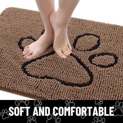 Smiry Dog Door Mat for Muddy Paws, Absorbent Dirt Trapper Non Slip Quick Dry Washable Chenille Mat for Mud Dogs, Entry Rug for Indoor and Outdoor (30x20 Inches, Coffee and Black)