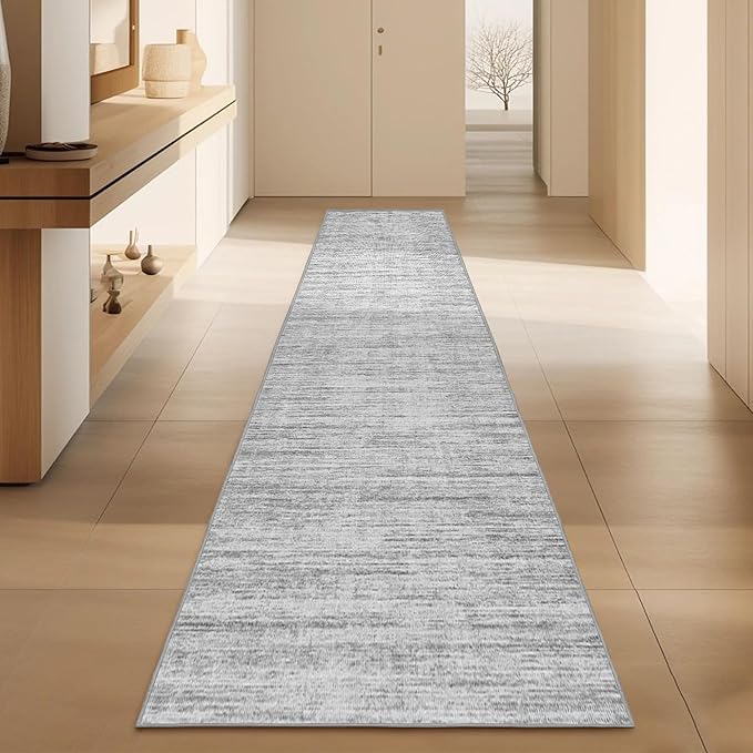 2x10 Runner Rug Non-Slip，Modern Abstract 10ft Washable Runner Rugs for Hallways, Ultra-Thin Long Kitchen Rug Runners,Stain Resistant Floor Carpet for Bedroom,Laundry Room,Entryway（Grey,2'x10'）