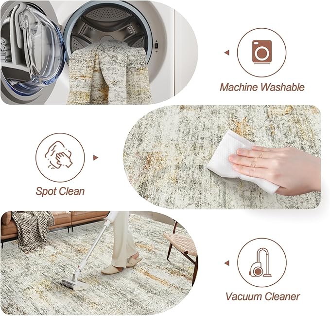 6x9 Area Rug for Living Room Washable 6x9 Non-Slip Modern Abstract Rugs for Bedroom Dinning Room Ultra-Thin Indoor Gray Rust