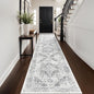 Washable 2'6''x14' Runner Rug - Non-Slip Vintage Runner Rug for Entryway Low-Pile Medallion Long Rugs for Hallway Waterproof Traditional Indoor Thin Rug for Kitchen (Grey)