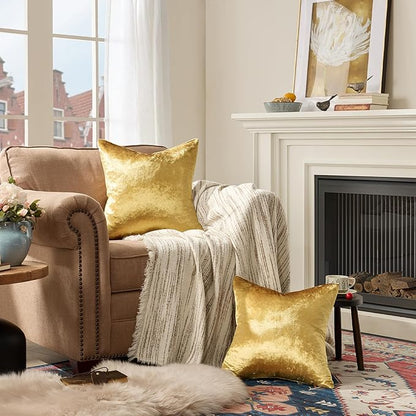 GIGIZAZA Gold Velvet Decorative Throw Pillow Covers 24x24 for Sofa Bed 2 Pack Soft Cushion Cover