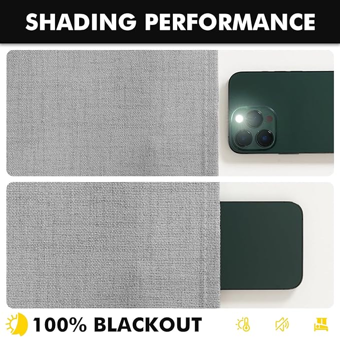 MIULEE 100% Blackout Linen Curtains for Bedroom, Glacier Gray Solid Luxury Decor Thermal Insulation Room Darkening Drapes for Living Room Nursery Back Tab Rod Pocket 42 x 96 Inches, 2 Panels