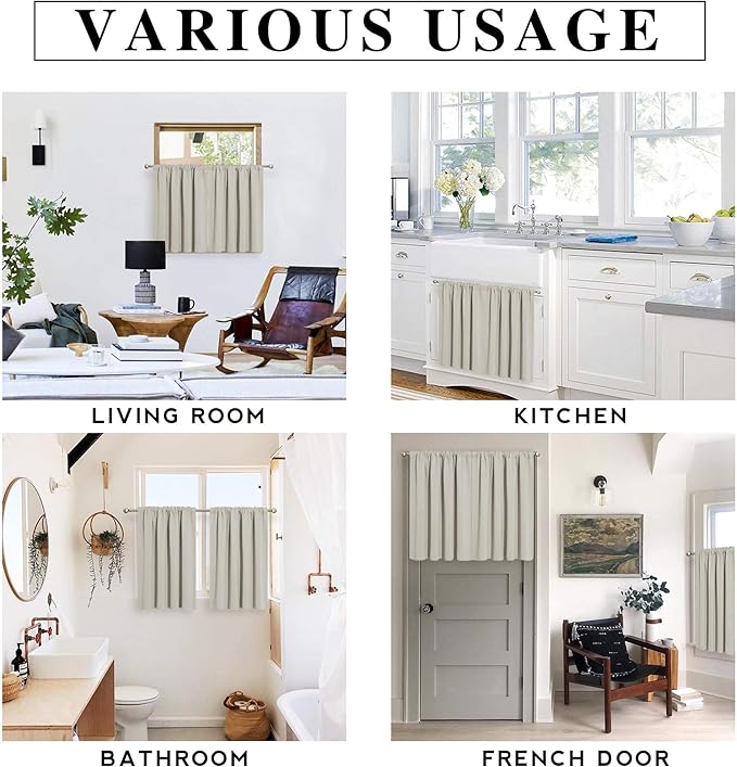 RYB HOME Kitchen Curtains Over Sink 36 inch Length, Rod Pocket Summer Light UV Blocking Energy Efficient, Cabinet Shelf Cupboard Coverings, Width 29 by Length 36, Natural, 2 Panels