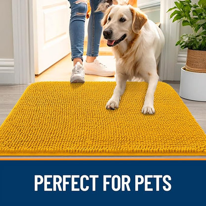 OLANLY Dog Door Mat for Muddy Paws 59x32, Absorbs Moisture and Dirt, Absorbent Non-Slip Washable Doormat, Quick Dry Chenille Mud Mat, Entry Indoor Entryway Carpet for Inside Floor, Golden Yellow