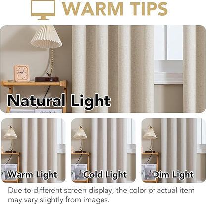 H.VERSAILTEX Linen Curtains 100% Blackout Curtains for Bedroom 54 inch Long Full Light Blocking Nature Linen Blended Window Curtains for Living Room Nickel Grommet (2 Panels, Heathered Linen)