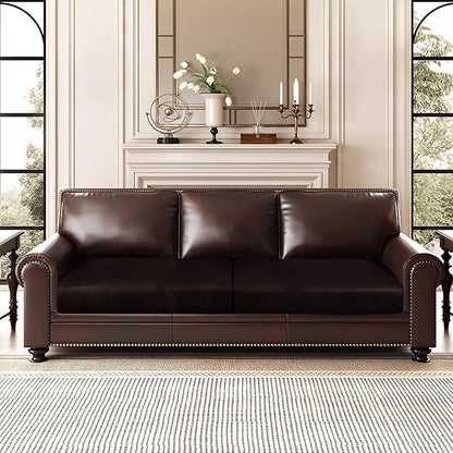 Leather Look Couch Cushion Covers Sofa Seat Slipcovers Sets Couches Furniture Protector for Sectional Armchair Loveseat Pets Kids Stretch Spandex Fabric (2 Cushion Sofa, Chocolate)