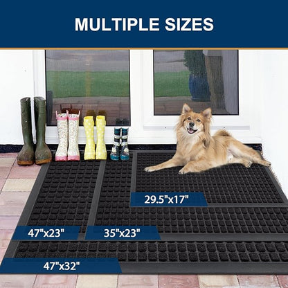 Smiry Front Door Mat Outside Entrance, Heavy Duty Natural Rubber Doormat, Non Slip, Trap Dirt and Moisture, Easy Clean, Low Profile Welcome Floor Mats for Indoor Outdoor Entry, 29.5x17 Inch, Black