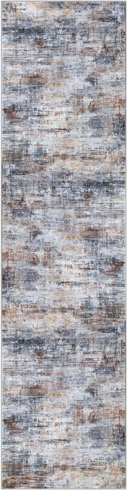 IOHOUZE Abstract Runner Rug 2x8 Ft Washable Runners for Hallways, Non Slip Kitchen Runner Soft Printed Faux Wool Entryway Runner Indoor, Modern Abstract Floor Carpet for Hall Bedroom, Orange Grey