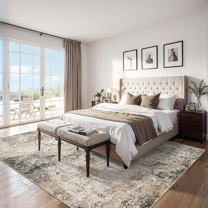 Area Rugs Living Room Rug - 4x6 Washable Modern Abstract Soft Neutral Non-Slip Carpet Large Indoor Floor Thin Carpets for Bedroom Dining Room Farmhouse Nursery Home Office Brown Black Grey