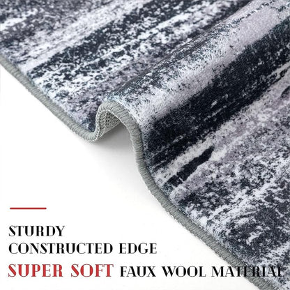 Lansny Modern Abstract Entryway Rug Indoor 2x3 Washable Rug Non-Slip Soft Small Area Rug Black Grey Kitchen Mats Thin Print Faux Wool Floor Carpet Throw Rugs for Entrance Bedroom
