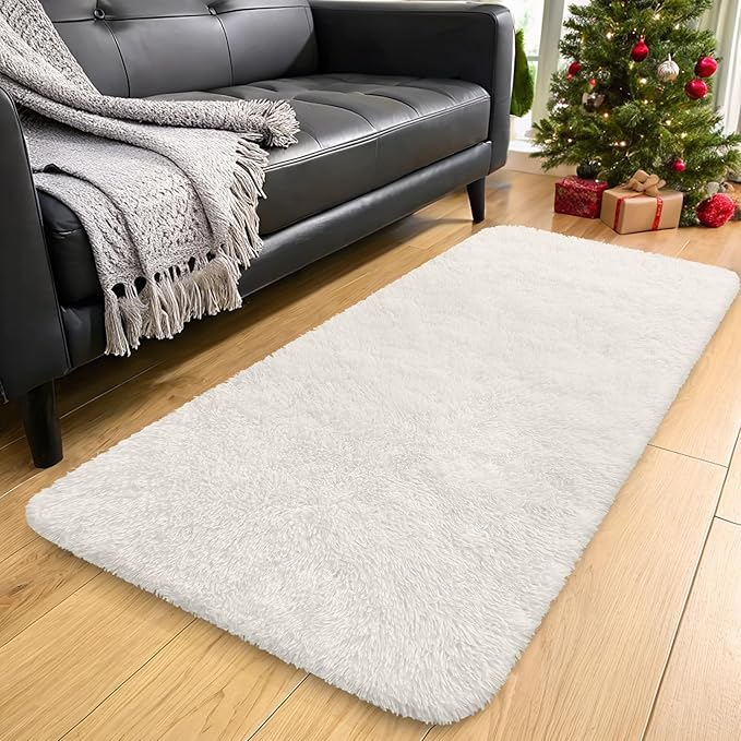 OLANLY 2x10 Machine Washable Runner Rugs for Hallway, Soft Fluffy Shaggy Bedside Rugs for Bedroom, Living Room, Indoor Floor Carpet for Kids Girls and Boys, Nursery Rooms, Home Decor Aesthetic, Ivory