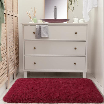Chicrug Soft Runner Rug for Bedroom Living Room Plush Fluffy Rug 2x4 Feet, Shag Furry Runner Rug Carpet Non Shedding for Nursery Children Kids Girls Room Home Decorative, Wine Red