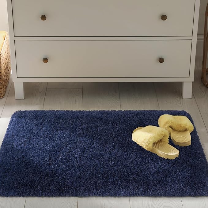 Chicrug Soft Runner Rug for Bedroom Living Room Plush Fluffy Rug 2x4 Feet, Shag Furry Runner Carpet Non Shedding for Nursery Children Kids Girls Room Home Decorative, Navy Blue