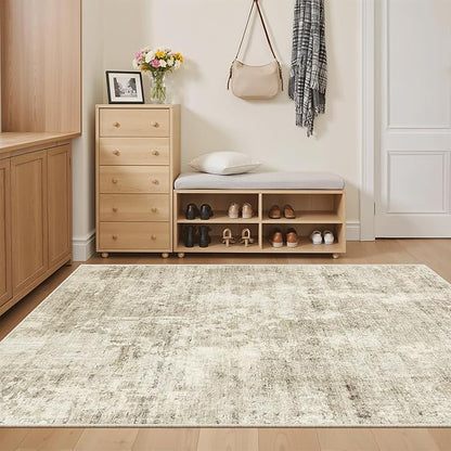 3x5 Rug, Small Area Rug for Kitchen, Entryway, Machine Washable Non-Slip Throw Rug, Vintage Carpet for Nursery Coffee Table Beige/Gray