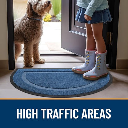 OLANLY Half Circle Door Mat Indoor Outdoor Entrance Welcome, Waterproof All-Season, All-Weather Doormat, Sturdy Natural Rubber, Low Profile, Easy Clean Patio Porch Entryway Mat, 33x21, Light Blue