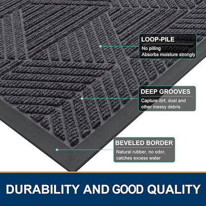 Smiry Front Door Mat Outside Entrance, Heavy Duty Sturdy Natural Rubber Doormat, Trap Dirt and Moisture, Easy Clean Low Profile Mats for Indoor Outdoor Entry, Irregular Triangle (59x24, Medium Grey)