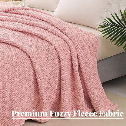 Whale Flotilla Queen Size Fuzzy Fleece Blanket for Bed, 90x90 Inch Fluffy Warm Soft Jacquard Blankets for All Season, Lightweight and Cozy, Pink