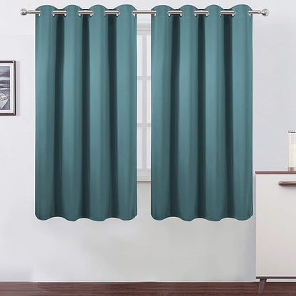 LEMOMO Sea Teal Blackout Curtains 66 x 63 Inch Length/Set of 2 Curtain Panels/Thermal Insulated Room Darkening Blackout Curtains for Bedroom