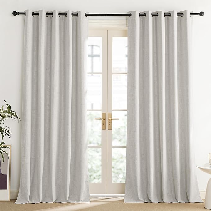NICETOWN Snowbound Vintage Linen 100% Blackout Curtains for Living Room, Thermal Insulated Curtains 95“ Long, Noise Reducing Window Treatment Drapes for Home Office, 62" Wide Per Panel, Set of 2